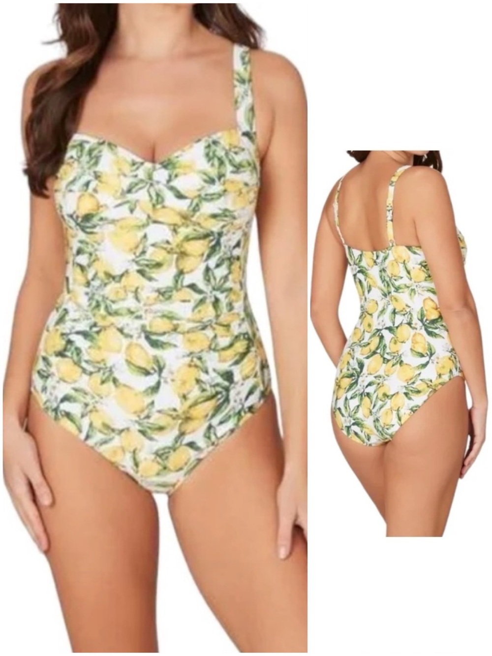 NIP TUCK Lemons Print Joanne Twist Front One Piece Tummy Control Womens Swimsuit
